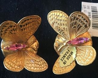 PHILIPPE FERRANDIS CLIP ON BUTTERFLY STATEMENT EARRINGS