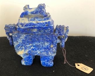 GORGEOUS ASIAN INTRICATELY CARVED LAPIS LIDDED JAR WITH CARVED RINGS, HARTMAN RARE ORIENTAL ART