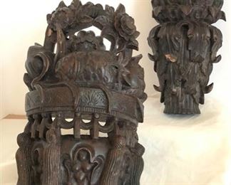 ASIAN CARVED MAHOGANY WALL HANGINGS