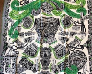 HERMES SOUS L'EGIDE DE MARS SCARF IN GREEN, BLACK AND GRAY