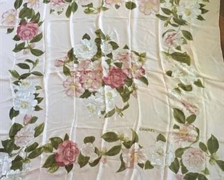 LARGE VINTAGE CHANEL 100% SILK CHIFFON SCARF