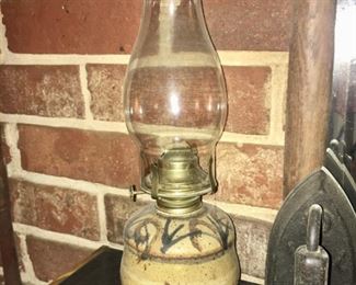 vintage oil lamp on rare ceramic base