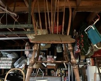 so many treasures to sift through in the garage, they are even hanging from the ceiling!