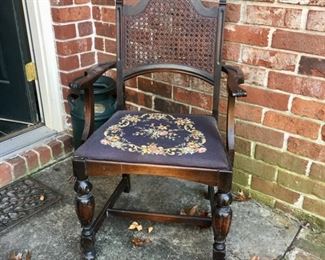 Dining table and 6 chairs with cane and embroidered seats