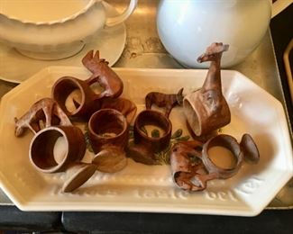 carved wood napkin rings from Africa