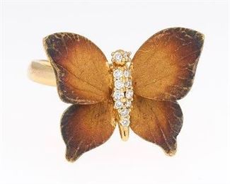  Ladies Gold and Diamond Butterfly Ring 