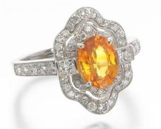  Orange Sapphire and Diamond Ring 