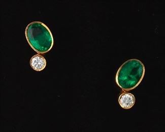  Pair of Emerald and Diamond Earrings 