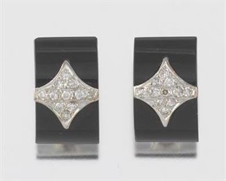  Pair of Onyx and Diamond Earrings 