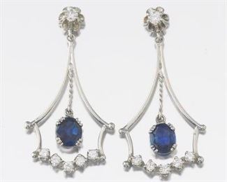  Pair of Sapphire and Diamond Pendant Earrings 