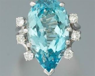14.66 Carat Aquamarine and Diamond Ring 