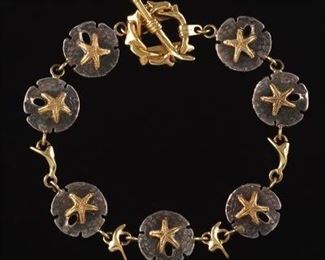14k Gold and Sand Dollar and Starfish Bracelet 