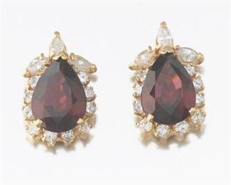 A Pair of Certified Almandine Garnet and Diamond Earrings, GIA Report 