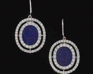 A Pair of Diamond and Lapis Earrings 