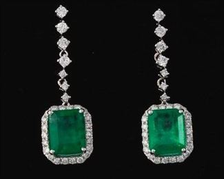 A Pair of Emerald and Diamond Earrings 