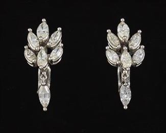 A Pair of Marquis Cluster Diamond Earrings 