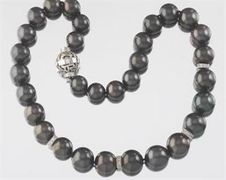 A Tahitian Pearl and Diamond Necklace 