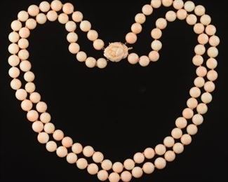 Angel Skin Coral Double Strand Necklace 