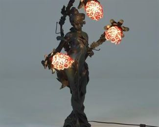 Art Nouveau Three Light Lamp