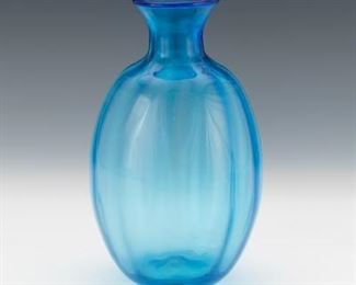 Blenko Art Glass Blue Melon Optic Vase 