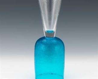Blenko Azure and Clear Glass Double Chalice, Design by Wayne Husted