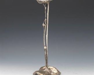 Carolyn Olbum Patinated Sterling Silver Poppy Candlestick, dated 1999 