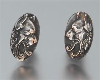 Carter Howe Co. Art Nouveau Blackened Rose Gold Pair of Lion Cufflinks 
