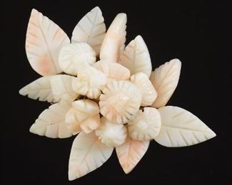 Carved Angel Skin Coral Brooch 