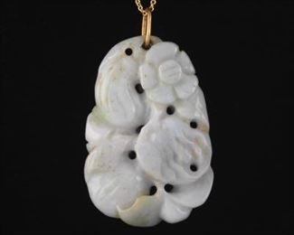 Carved Jadeite Pendant on Gold Chain 