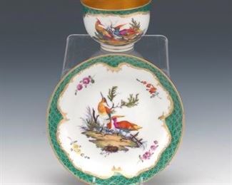 Catherine II the Great Porcelain Demitasse Cup and Saucer, Imperial Porcelain Manufactory, Hunting Service, Later Edition, ca. 19th Century 