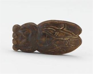 Chinese Archaic Carve Russet Nephrite Jade Cicada Ornament 