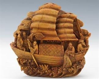 Chinese Carved Hardstone Great Voyage Plaque, in Presentation Box 