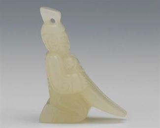 Chinese Carved White Celadon Jade of Court Official with Cicada 
