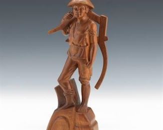Chinese Cultural Revolution Carved Mahogany Figure of Worker 