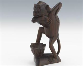 Chinese Craved Rosewood Monkey Stand for Aromatic Incense Balls 