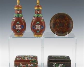 Chinese FivePiece Cloisonn Enamel Table Articles