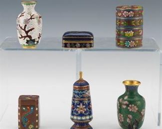Chinese Group of Six Cloisonne Enamel Miniature Container and Vases, with Guanagxu SealMark 