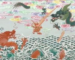 Chinese Monumental Framed Wall Porcelain Plaque Two Imperial Dragons, by Famous Artist Yu Jinsong 