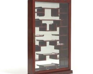Chinese Red Wood Wall Display Cabinet 