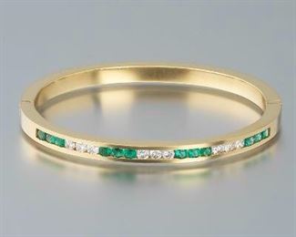 Emerald and Diamond Bangle Bracelet 