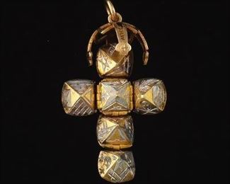 English Masonic 9k Gold and Silver Secret Orb Cross Pendant 