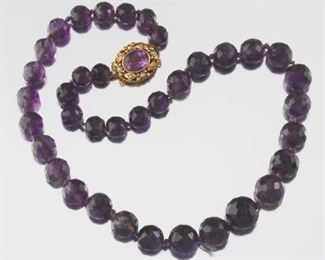 European Gold and Faceted Amethyst Necklace 