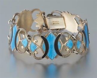 Exquisite NORGE Sterling Silver and Guilloche Enamel Bracelet