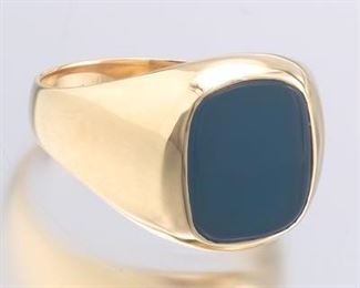 Gentlemens Retro Gold and Blue Chalcedony Ring, Stamped Tiffany  Co. 