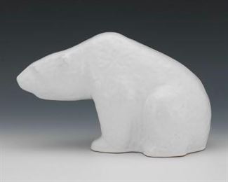 German Art Pottery Polar Bear Sculpture, by D. Liedke 