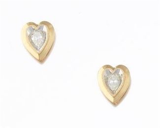 Gold and Diamond Heart Earrings 