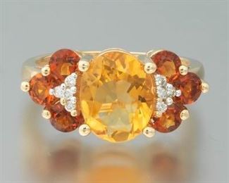 Gold, Amber Citrine and Diamond Autumn Harvest Fashion Ring 