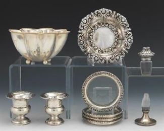 Group of Ten Sterling Silver Table Objects, Including by Frank M. Whiting and International Silver Co. 