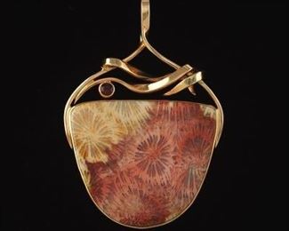Indonesian Fossil Coral and Garnet Pendant 