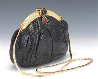 Judith Leiber Reptile Leather Clutch 